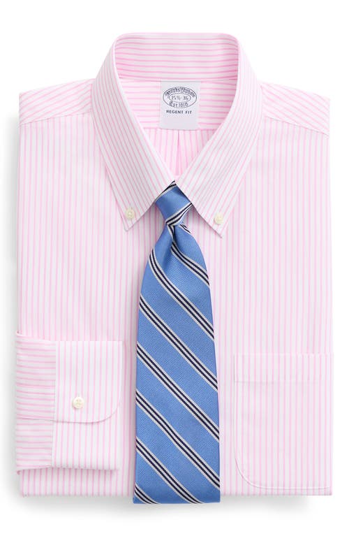 Brooks Brothers Men's Regent Fit Stripe Stretch Cotton Dress Shirt in Pink Bengal