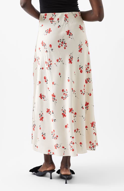 French Connection Floramour Ennis Satin Maxi Skirt In Classic Cream Multi In Classic Cream Multi