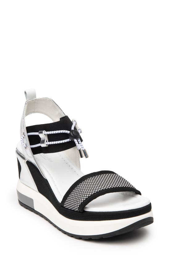 Nerogiardini Bungee Comfort Wedge Sporty Sandals In Black/silver