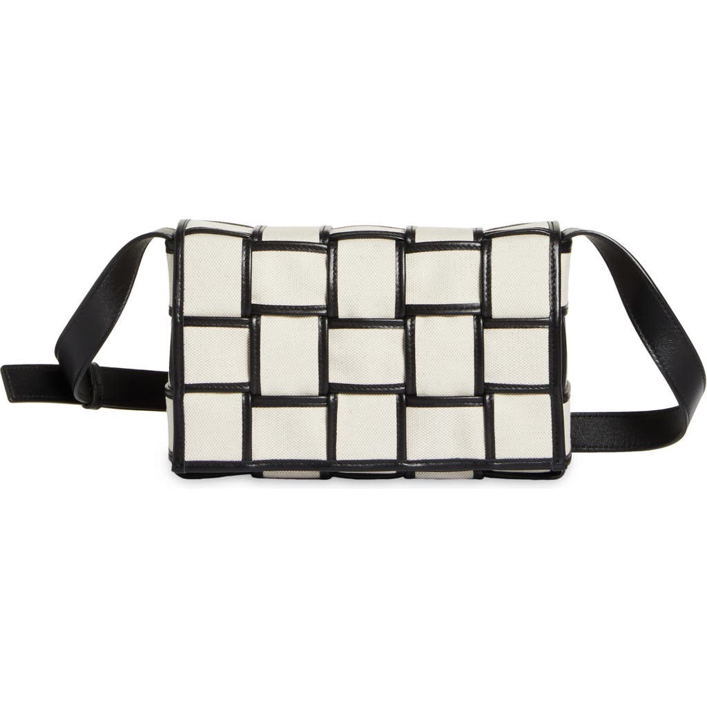 Bottega Veneta Medium Cassette Canvas & Leather Crossbody Bag In Natural/black-silver