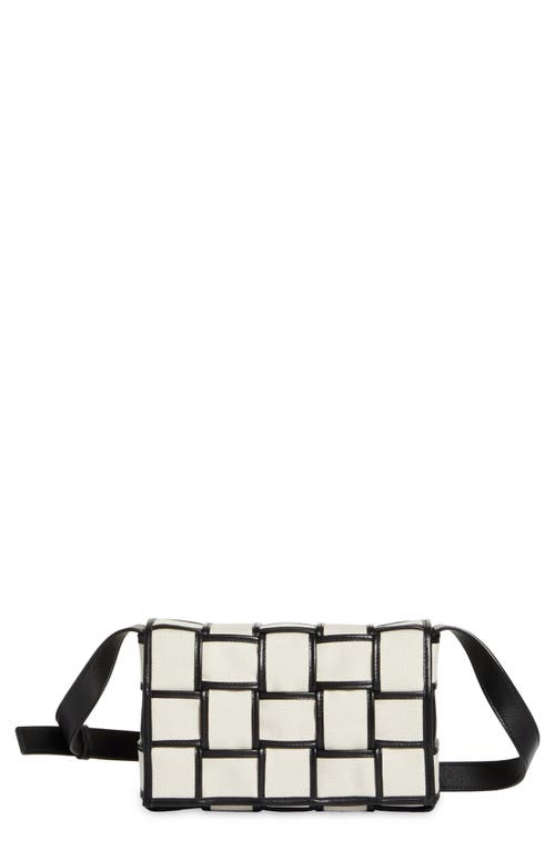 Bottega Veneta Medium Cassette Canvas & Leather Crossbody Bag in Natural/Black-Silver at Nordstrom