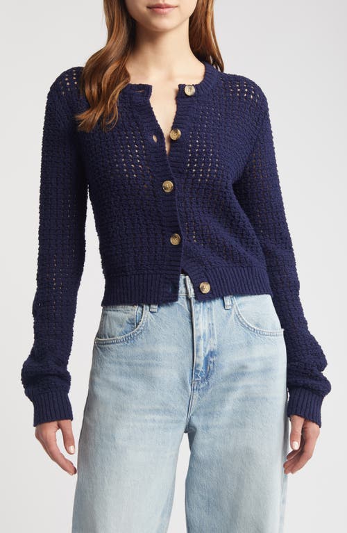 Shop Frame Open Stitch Shrunken Cardigan In Navy