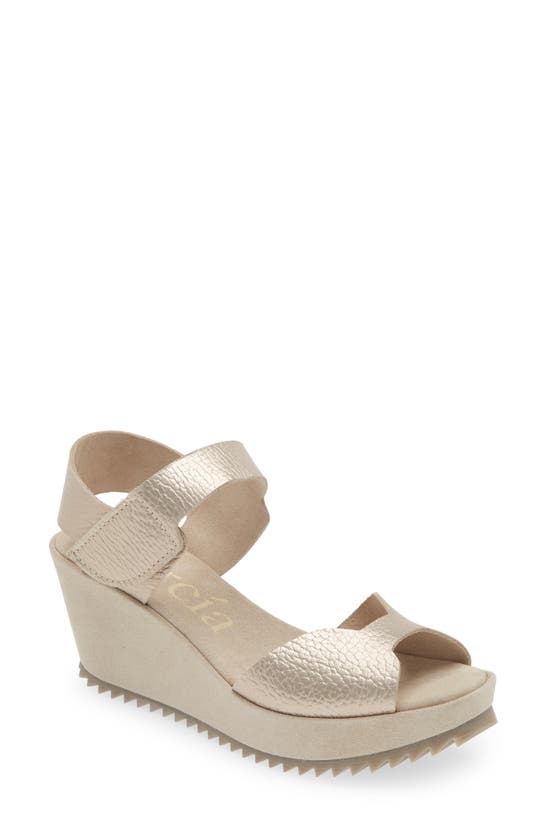 Shop Pedro Garcia Fama Platform Wedge Sandal In White Gold Cervo Lame