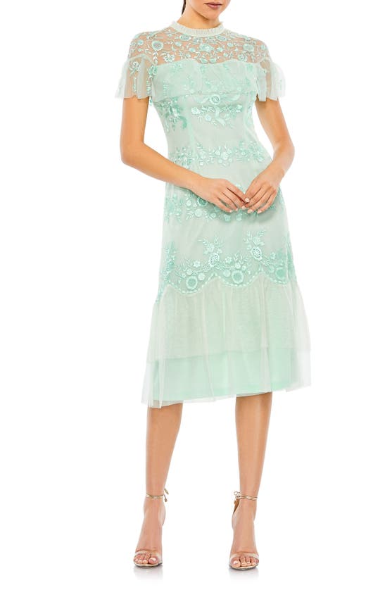 Shop Mac Duggal Embroidered Midi A-line Cocktail Dress In Mint