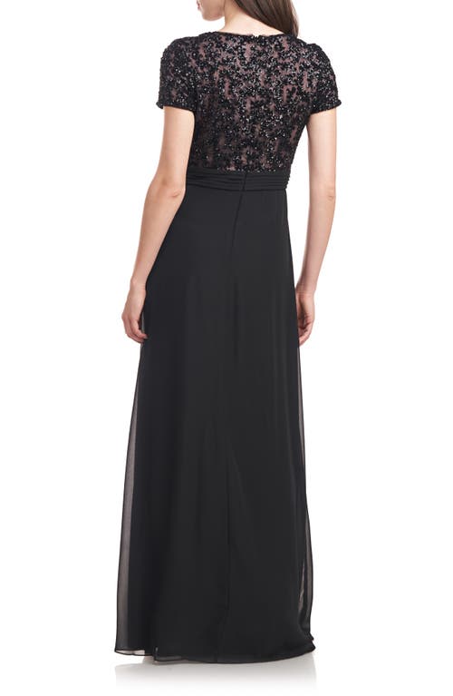 Shop Js Collections Eliana Sequin Mesh Bodice A-line Gown In Black/blush