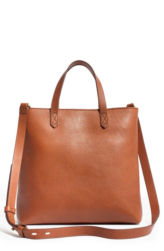 Madewell Small Transport Leather Crossbody Tote In English Saddle