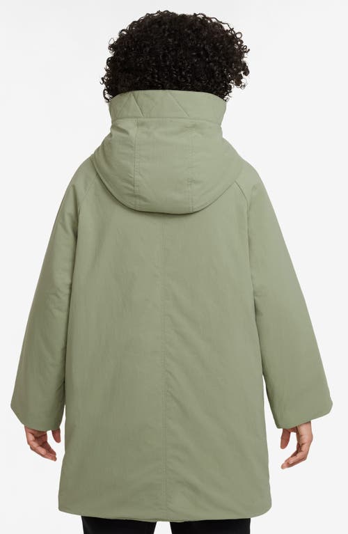 Nike Kids' Sportswear Metro Ground Water Repellent Oversize Grand Parka In Oil Green/olive Aura