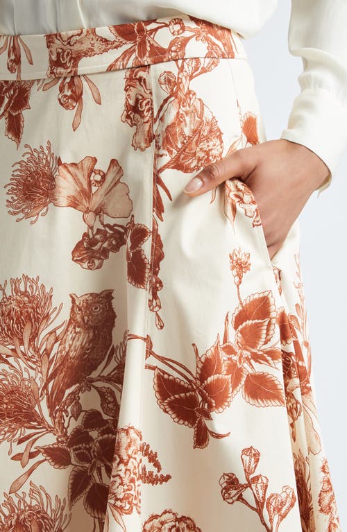 Shop Jason Wu Collection Botanical Print Handkerchief Hem Midi Skirt In Calico/rust