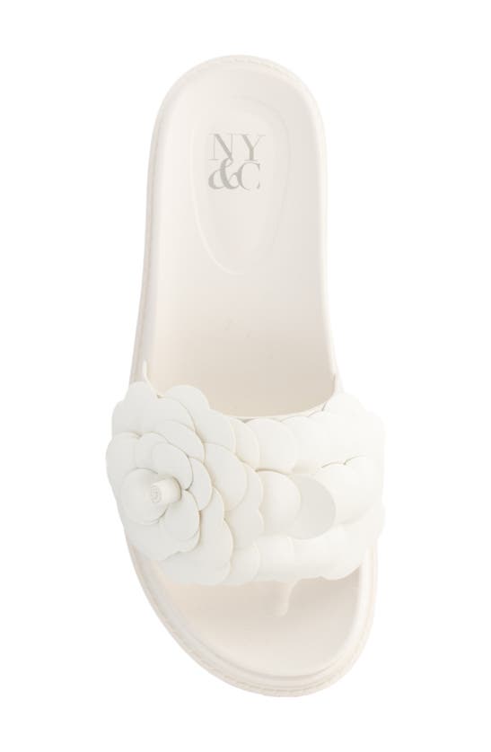 New York And Company Camilia Flower Strap Platform Slide Sandal In White