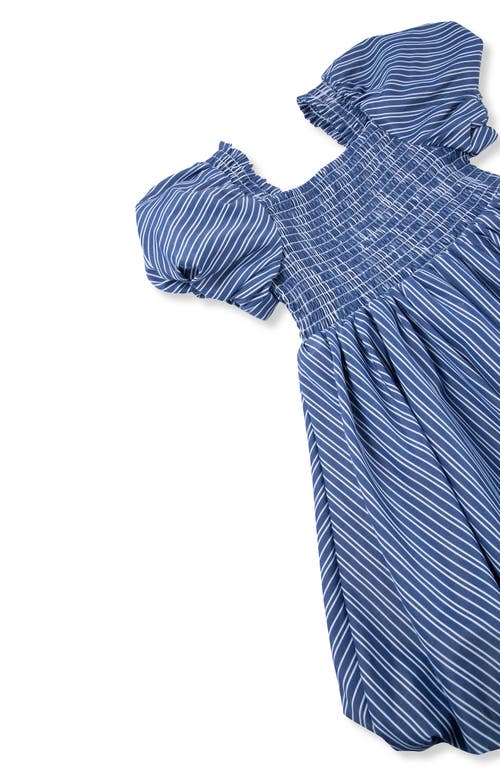 Shop Habitual Kids Stripe Puff Sleeve Bubble Dress In Blue Multi