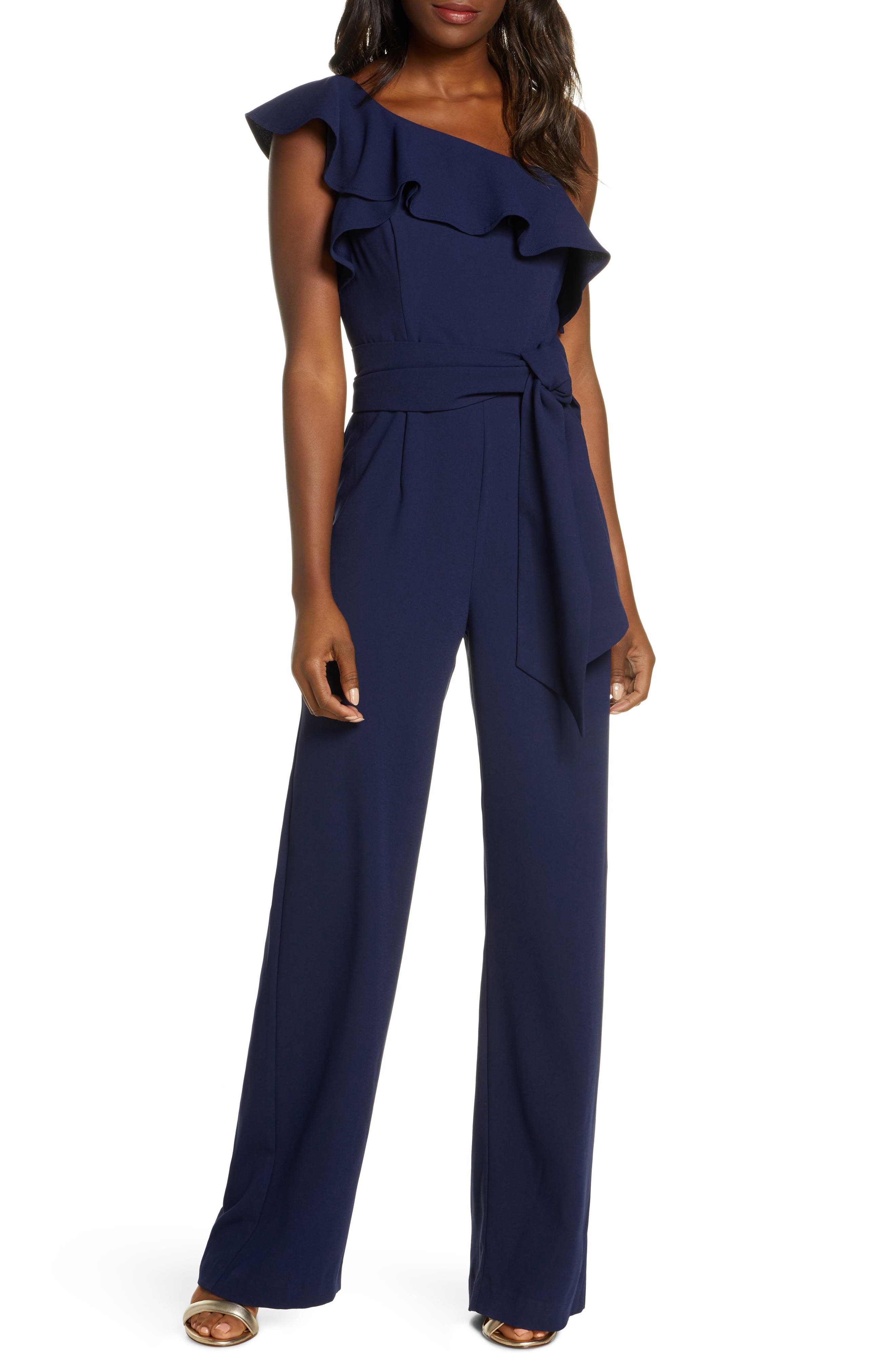 ruffle one shoulder jumpsuit