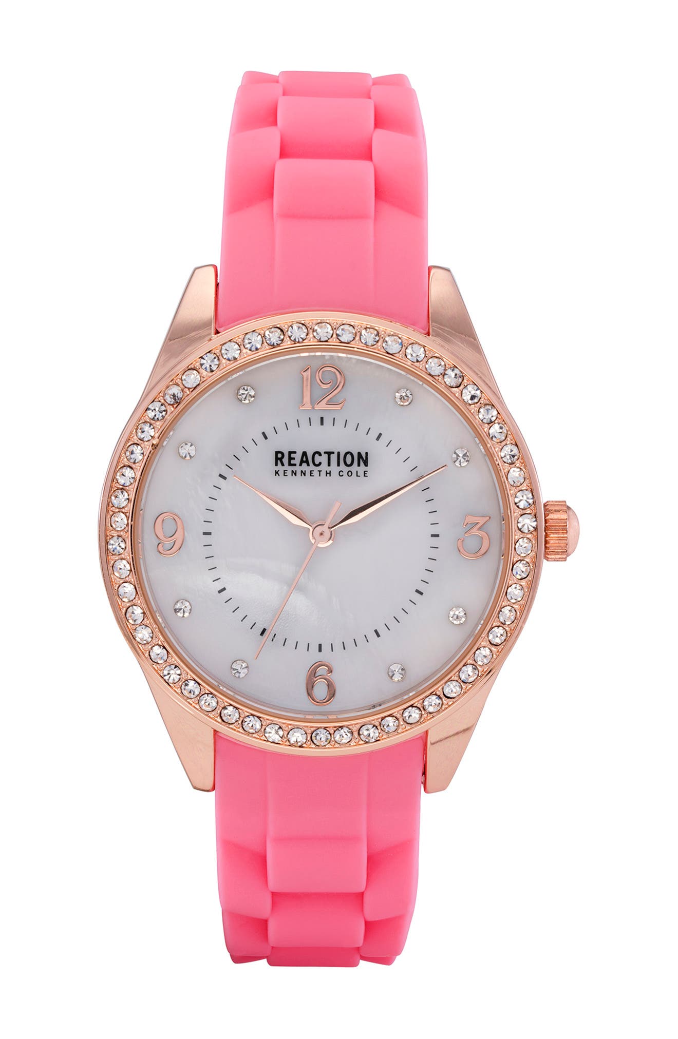 Kenneth Cole Reaction Women's Reaction 3 Hands Mother Of Pearl Light Dial Silicone Watch In Pink