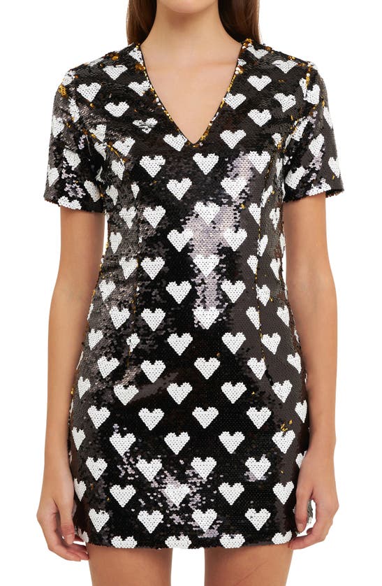 Endless Rose Sequin Heart Minidress In Black/ White