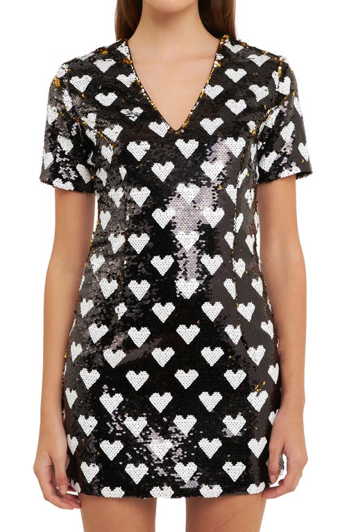 Endless Rose Sequin Heart Minidress In Black/white