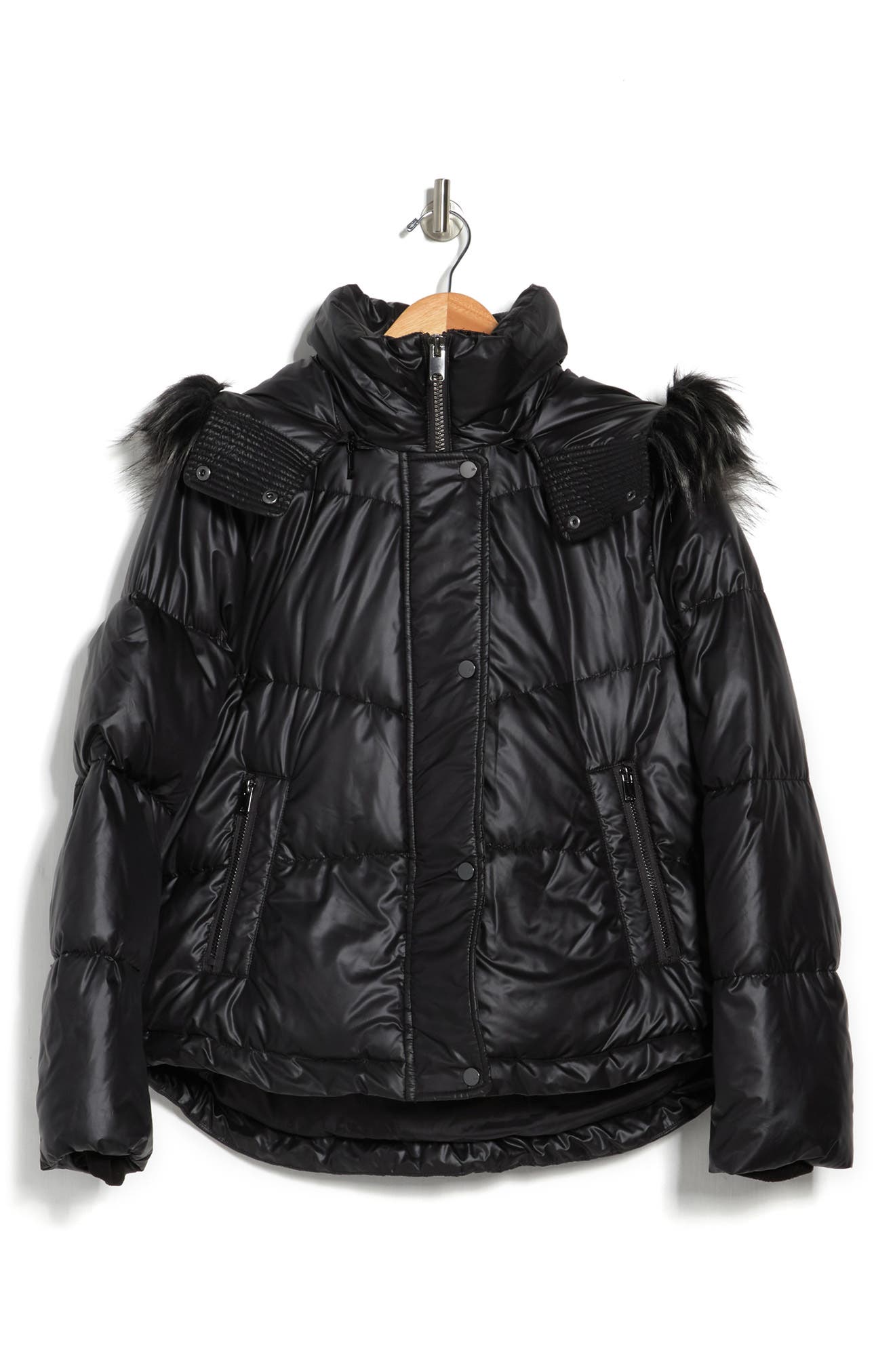 Andrew Marc Women's Minna Hooded Faux Fur Puffer Jacket - Black - Size M