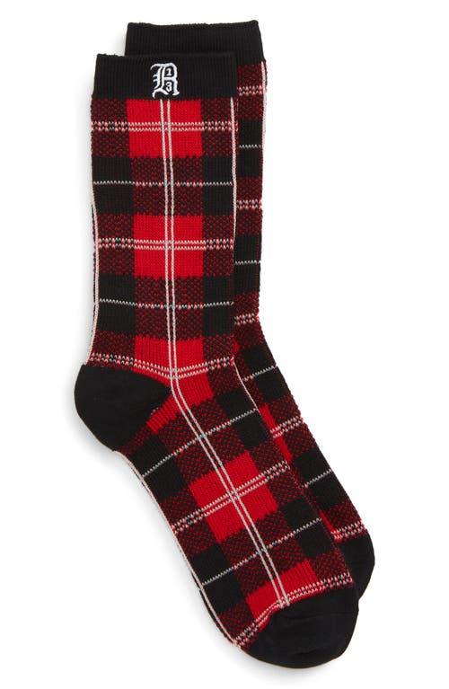 R13 Embroidered Plaid Socks in Red/Black Plaid