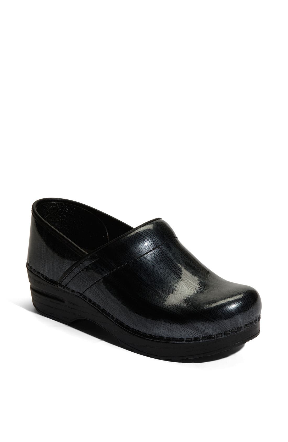 dansko black patent leather clogs