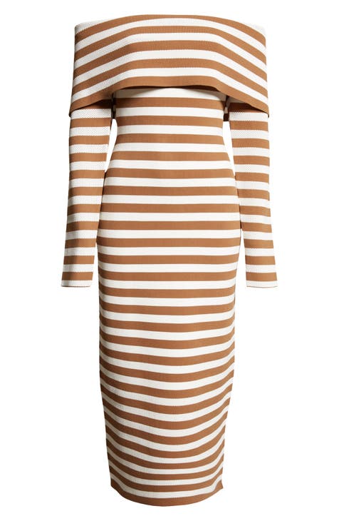 Chanel Grey Striped Off The Shoulder Dress