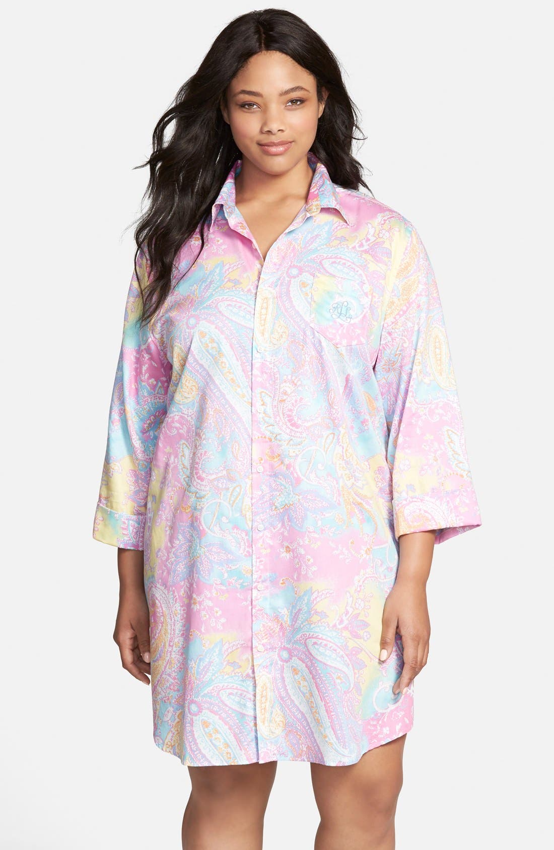 Lauren Ralph Lauren Print Cotton Sateen Sleep Shirt (Plus Size) Nordstrom