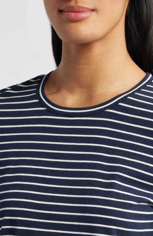 Shop Caslonr Caslon(r) Crewneck Long Sleeve T-shirt In Navy- Ivory Carlotta Stripe