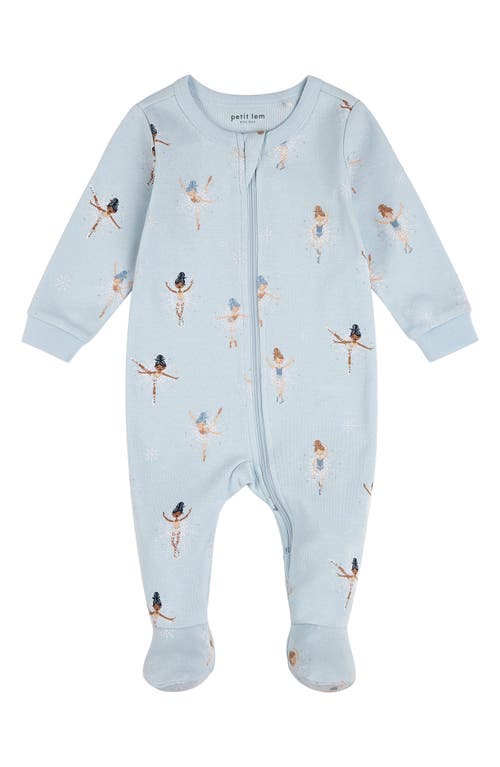 Petit Lem Babies'  Sugar Plum Fairy Holiday Print Cotton Footed One-piece Pajamas In Light Blue