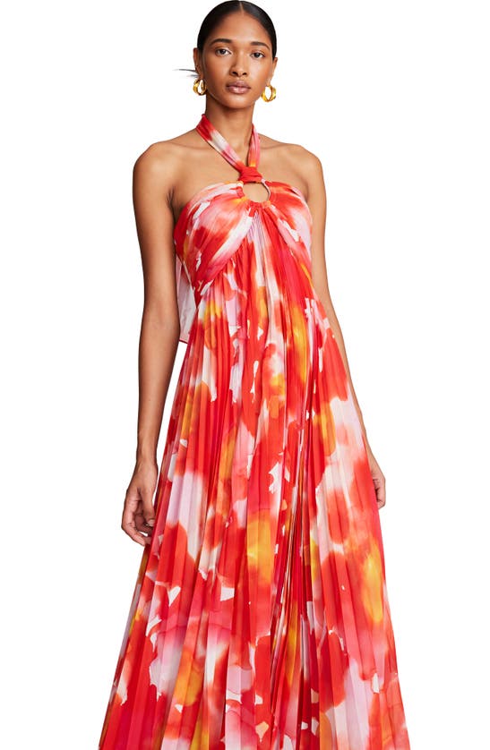 Halston Jill Pleated Chiffon Gown In Sunset Watercolor | ModeSens