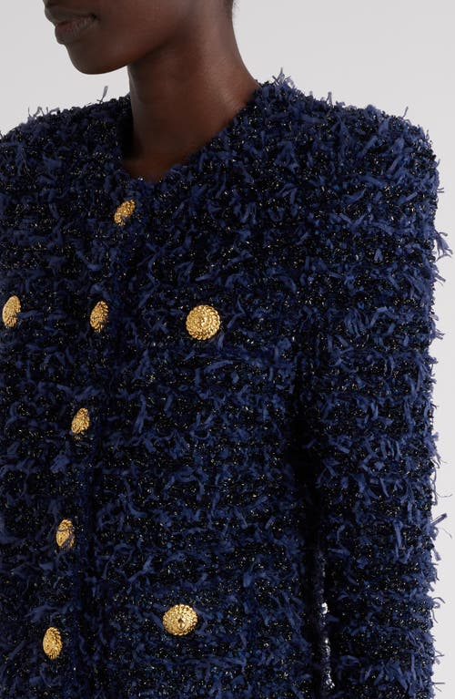 Shop Balmain Four-pocket Tweed Jacket In 6bo Midnight/blue