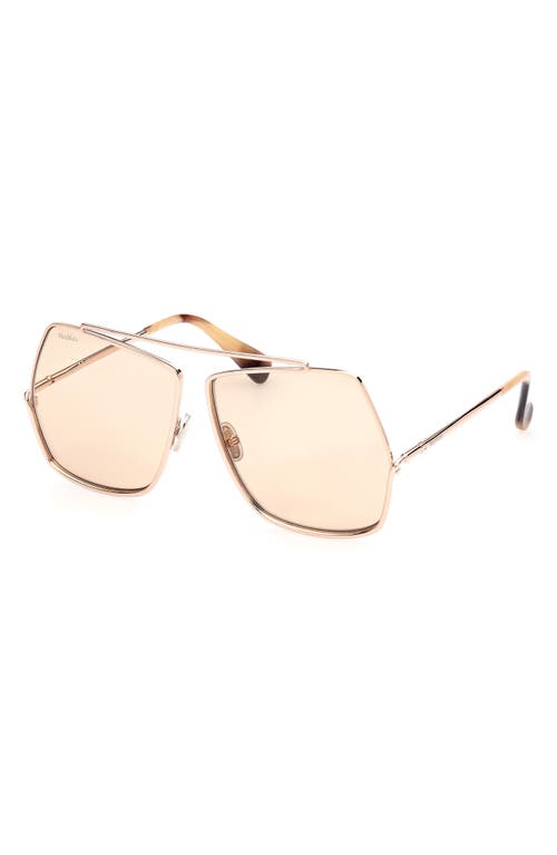 Shop Max Mara 64mm Geometric Sunglasses In Shiny Rose Gold/brown