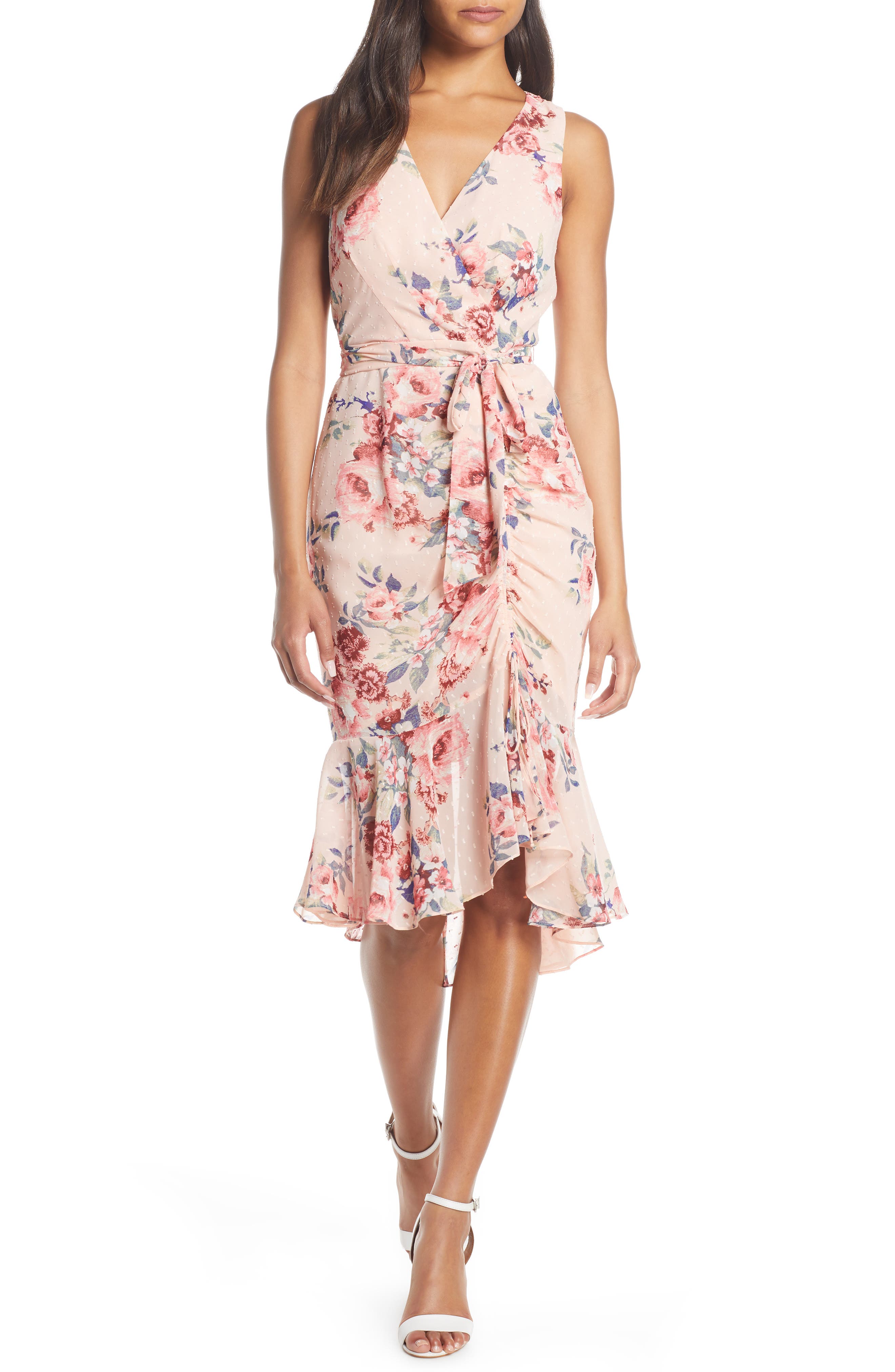 eliza j floral print faux wrap dress