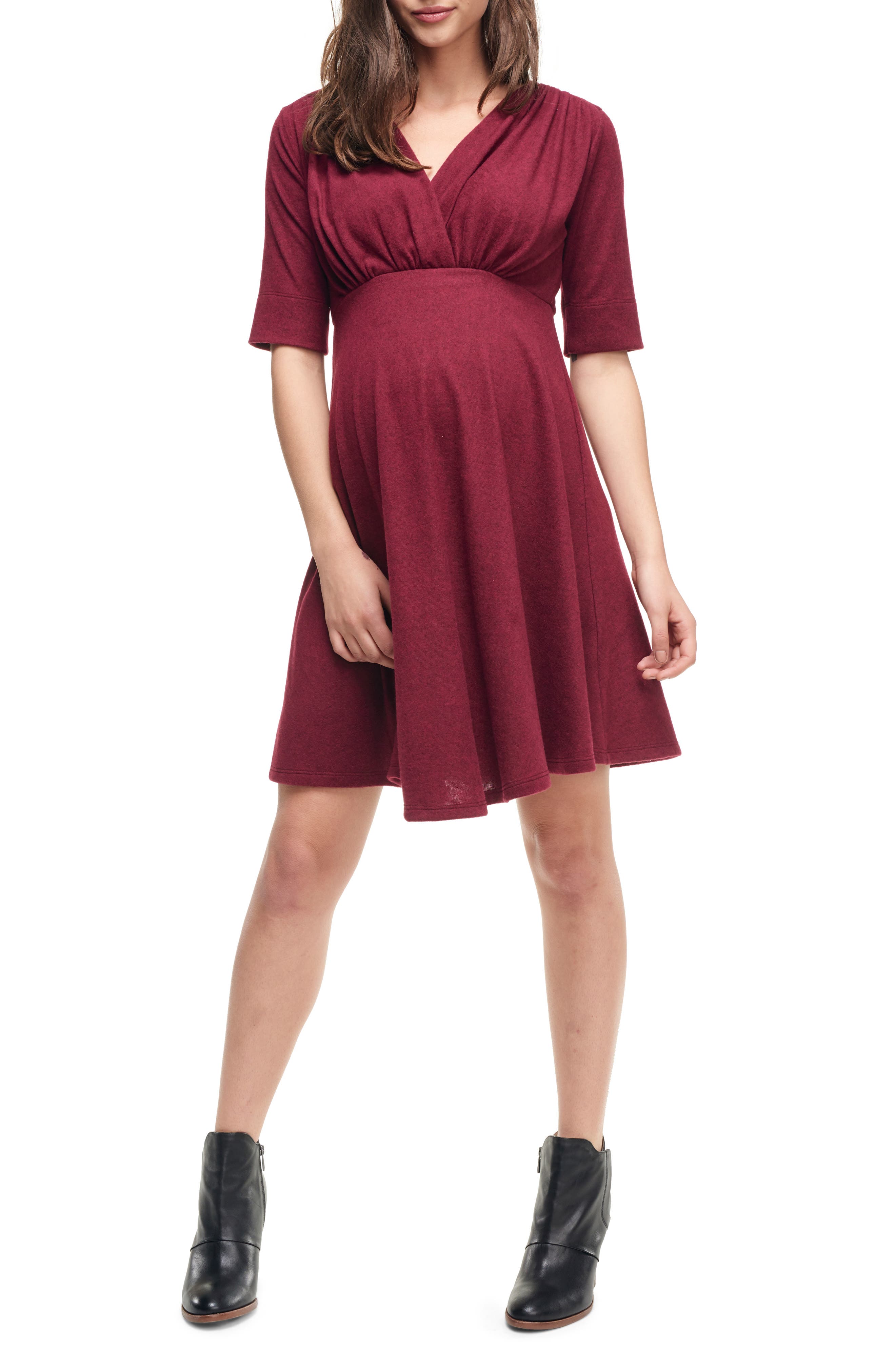 Maternal America Empire Waist Stretch Maternity Dress, Burgundy