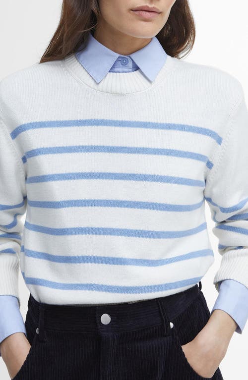 Barbour Emery Stripe Crop Cotton & Cashmere Sweater In Cloud/blue Sky