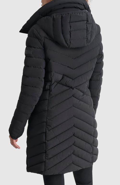 Dkny Hooded Chevron Puffer Jacket In Black