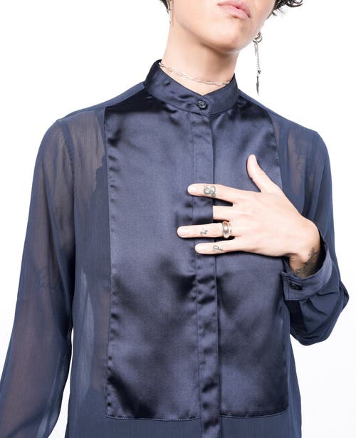 Wildfang The Empower Sheer Long Sleeve Tuxedo Button Up In Navy