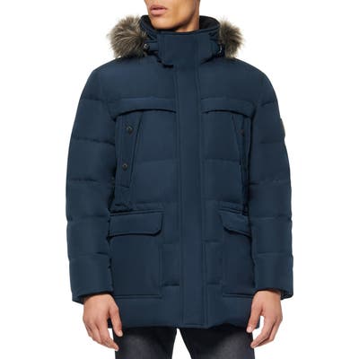 Marc New York Pembroke Faux Fur Trim Down & Feather Fill Quilted Coat, Blue