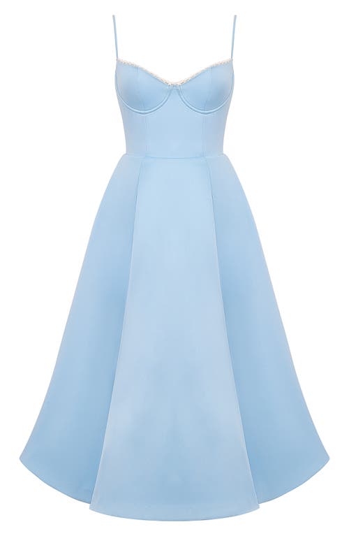Shop House Of Cb Mademoiselle Bustier Stretch Satin Midi Dress In Cinderella Blue