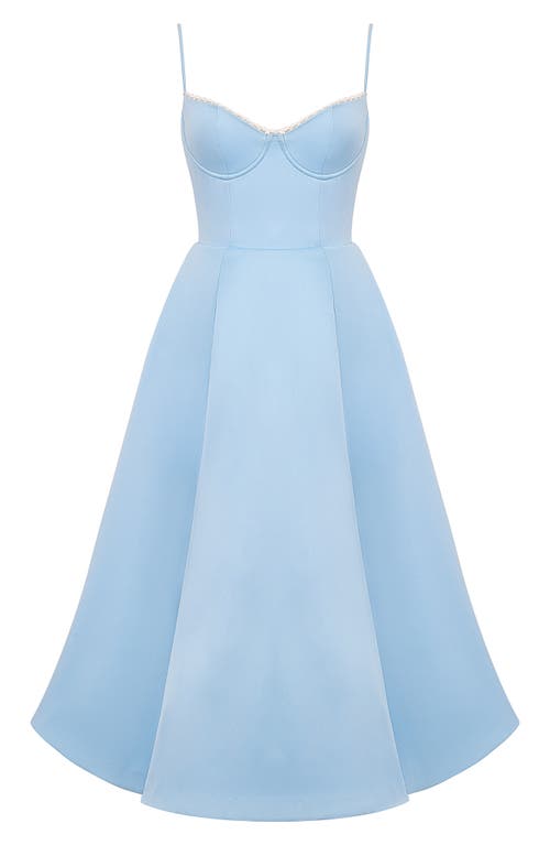 Shop House Of Cb Mademoiselle Bustier Stretch Satin Midi Dress In Cinderella Blue