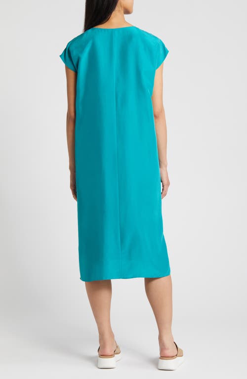 Eileen Fisher Side Tie Silk Midi Dress In Esmeralda