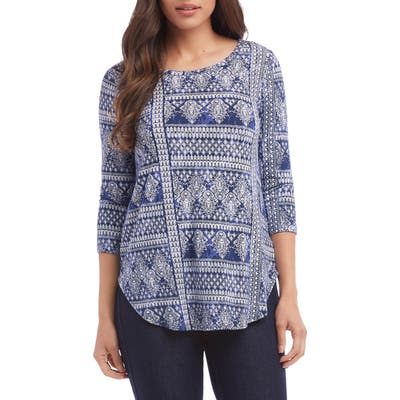 Karen Kane Print Shirttail Tee, Blue