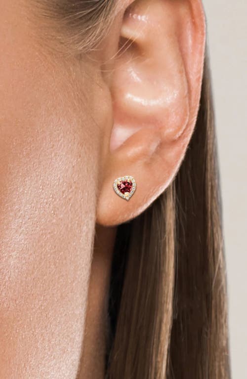 Shop A & M A&m 14k Gold Cz Heart Stud Earrings In Yellow/red