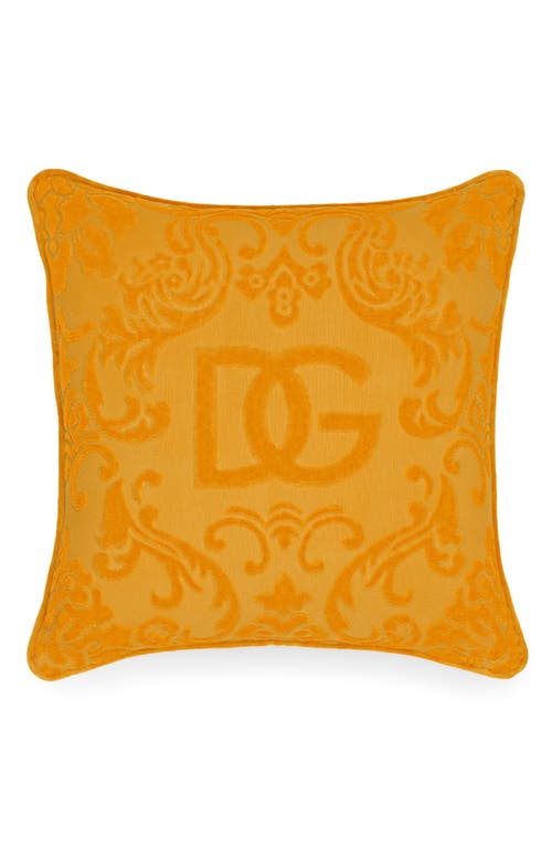 Shop Dolce & Gabbana Dolce&gabbana Dg Logo Cotton Terry Cloth Outdoor Accent Pillow In Gold