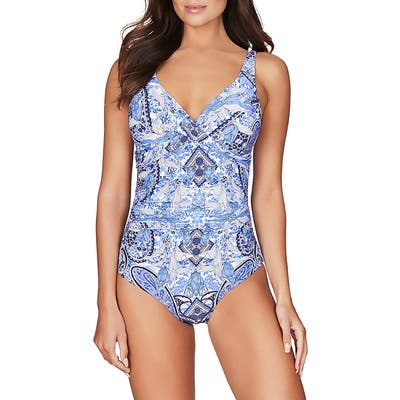 Sea Level Cross Front One-Piece Swimsuit, Blue