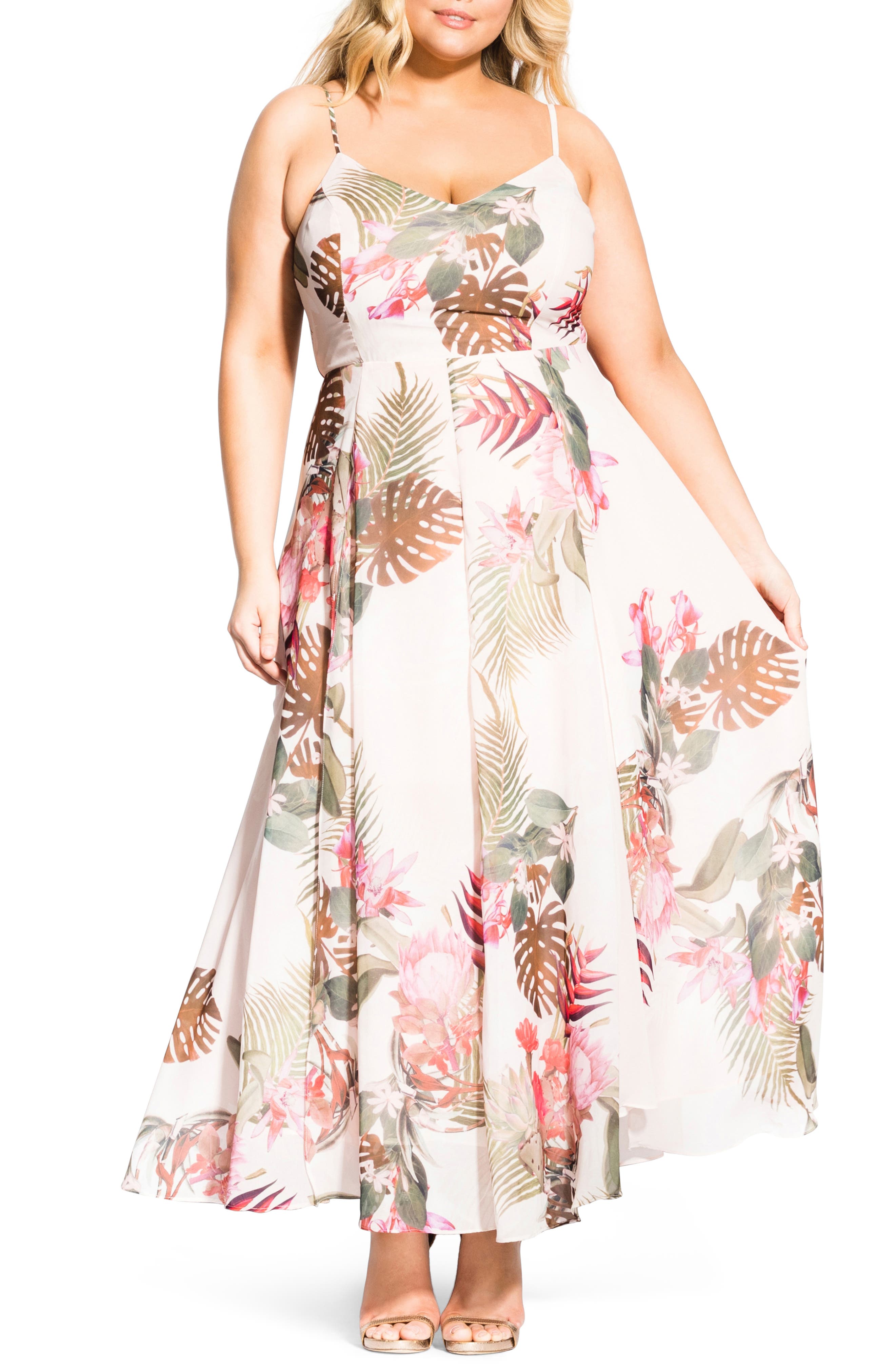 Plus Size City Chic Paradise Palm Maxi Dress, White