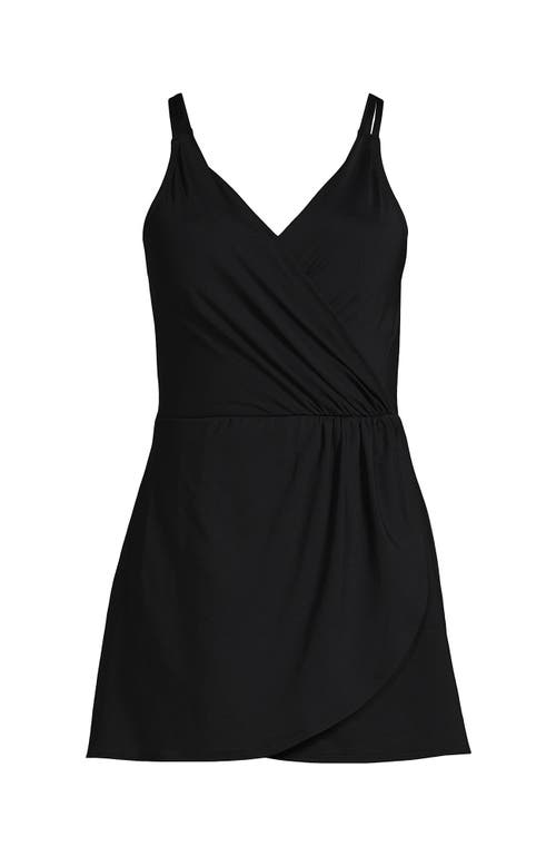 Shop Lands' End V-neck Tulip Wrap Swim Dress One Piece Swimsuit In Black