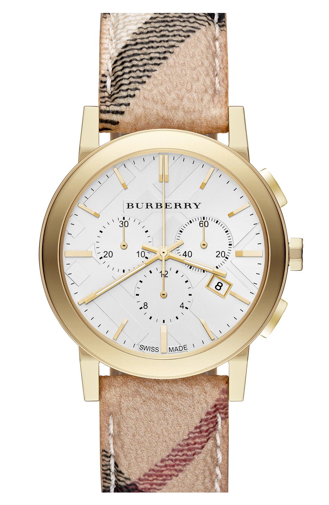 burberry round leather strap watch