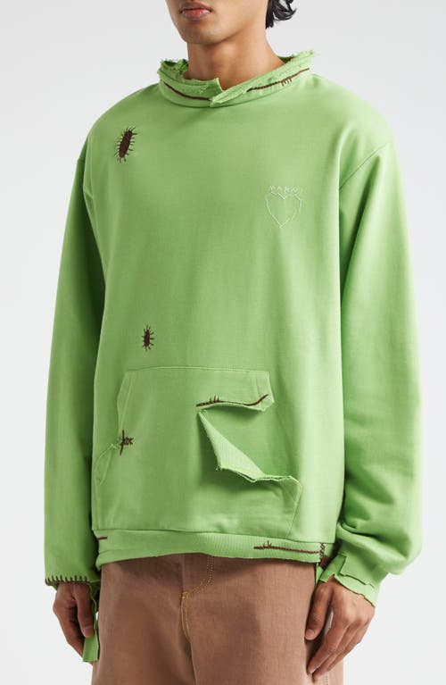 Shop Marni Oversize Distressed Crewneck Sweatshirt In Light/green