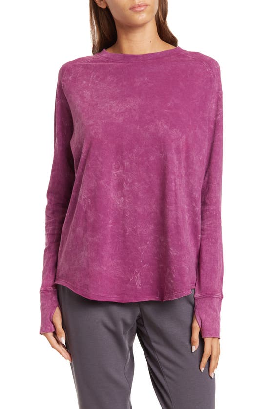 Z By Zella Vintage Washed Relaxed Long Sleeve Tee In Purple Caspia