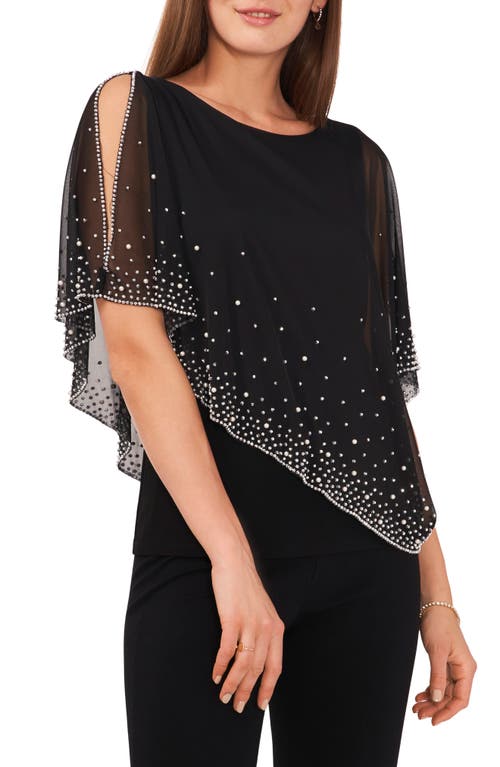 Chaus Imitation Pearl Bead & Rhinestone Embellished Overlay Top Black at Nordstrom,