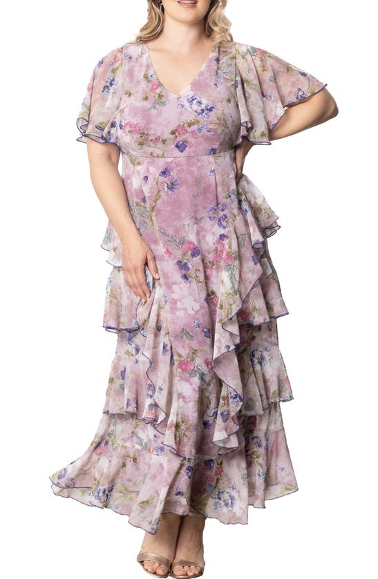 Shop Kiyonna Tour De Flounce Tiered Maxi Dress In Lilac Floral Print