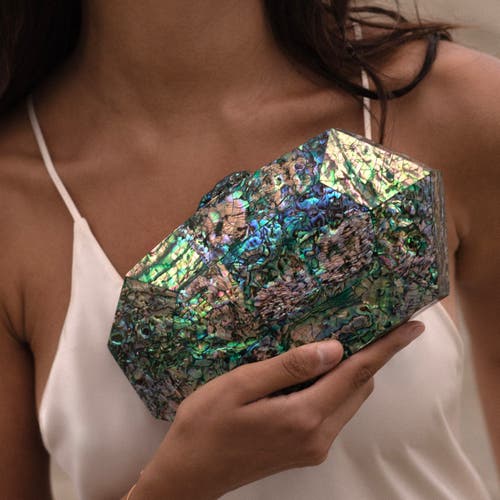 Freya Rose Jaya Green  Clutch Bag In Iridescent Green Hue