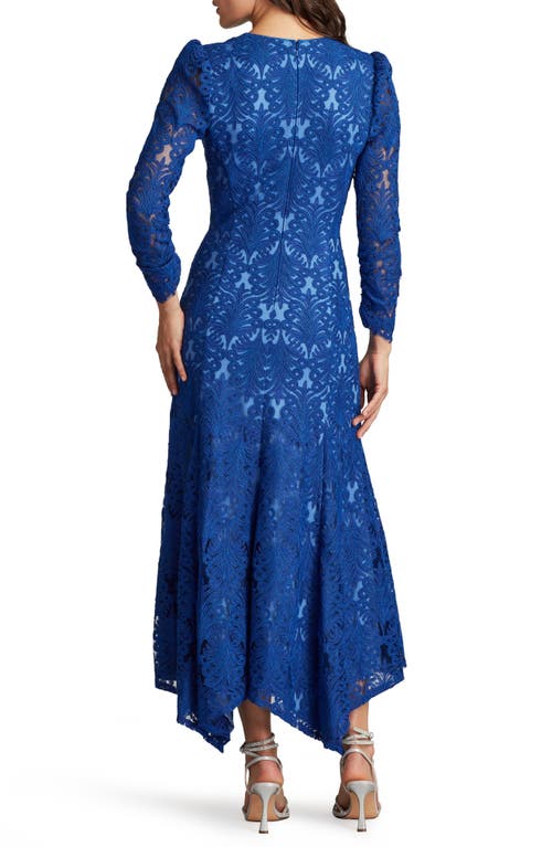 Shop Tadashi Shoji Corded Embroidery Bracelet Sleeve Handkerchief Hem Dress In Mystic Blue